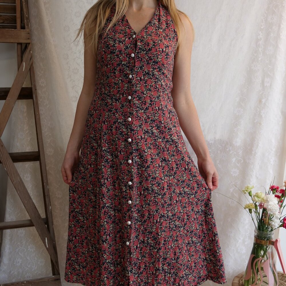 Vintage Retro 1990s Cottage Core Dress Ladies XS S 100% Rayon